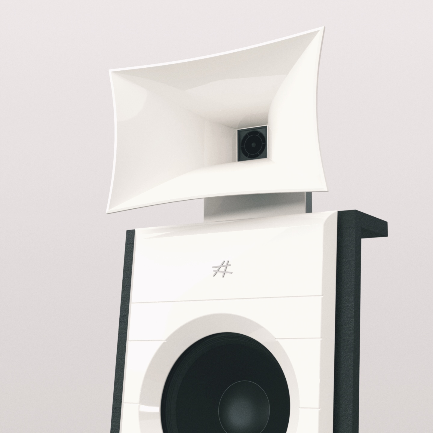 Commercial illustration in computer graphics 3d. Industrail still life for high fidelity crafted speakers.