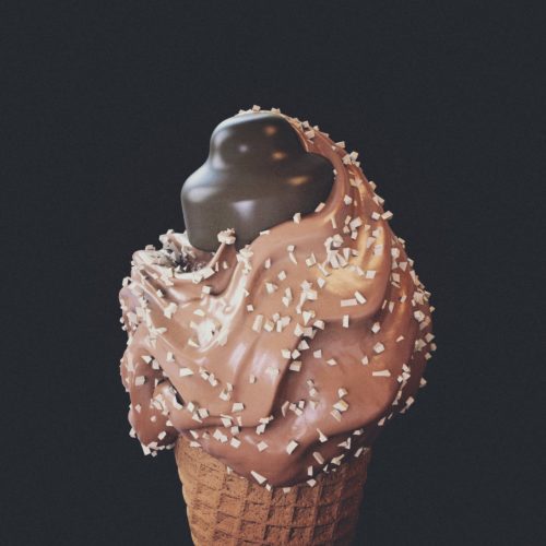 3d photorealistic illustration of cone icecream flavored bacio perugina. food design and food digital still life