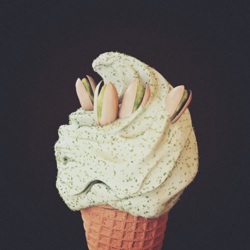 Photorealistic 3d illustration of pistachio ice cream cone. food design and food digital still life