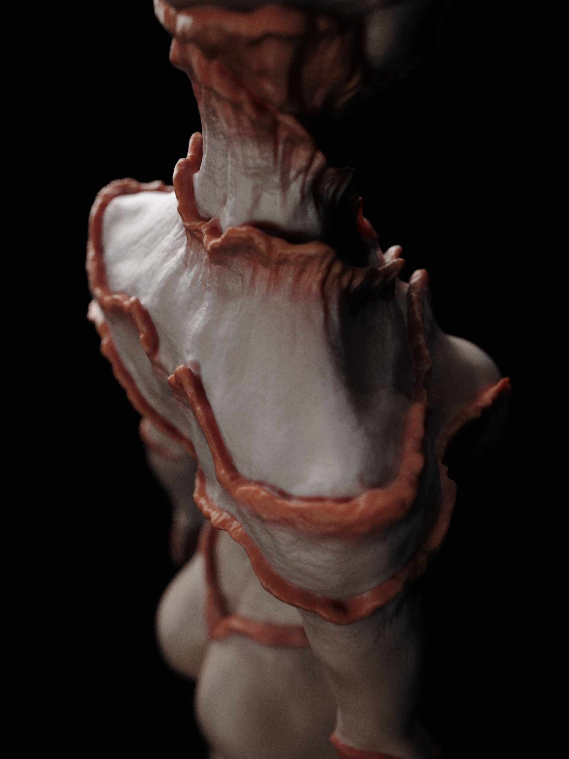 Concept design of humanoid creature, female anatomy exercise and skin texturing.
